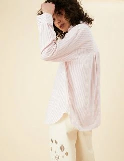 Flash Sale 👍 Per Una 👚 Shirts & Blouses Pure Cotton Striped Long Sleeve 👚 Shirt 👍 -New In Womens Sales 2022 SD 01 T53 2373U C8 X EC 5