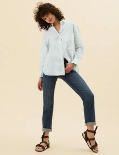 Flash Sale 👍 Per Una 👚 Shirts & Blouses Pure Cotton Striped Long Sleeve 👚 Shirt 👍 -New In Womens Sales 2022 SD 01 T53 2373U J4 X EC 1