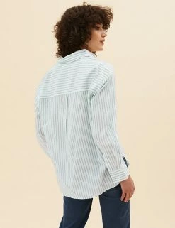Flash Sale 👍 Per Una 👚 Shirts & Blouses Pure Cotton Striped Long Sleeve 👚 Shirt 👍 -New In Womens Sales 2022 SD 01 T53 2373U J4 X EC 2