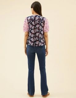 Buy ✨ Per Una 👚 Shirts & Blouses Pure Cotton Floral Short Sleeve Blouse 💯 -New In Womens Sales 2022 SD 01 T53 2375U A4 X EC 3