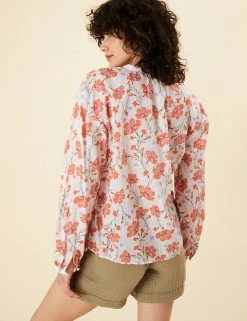 Coupon 😍 Per Una 👚 Shirts & Blouses Pure Cotton Floral Blouson Sleeve Blouse 🎉 -New In Womens Sales 2022 SD 01 T53 2376U Y8 X EC 4