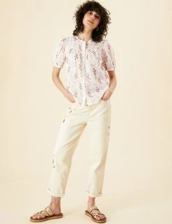 Cheapest ❤️ Per Una 👕 Shirts & Blouses Pure Cotton Printed Short Sleeve Blouse 🔥 -New In Womens Sales 2022 SD 01 T53 2381U Y8 X EC 2