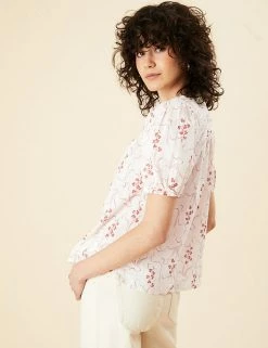 Cheapest ❤️ Per Una 👕 Shirts & Blouses Pure Cotton Printed Short Sleeve Blouse 🔥 -New In Womens Sales 2022 SD 01 T53 2381U Y8 X EC 4