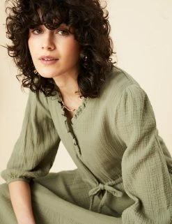 Outlet ✨ Per Una 👗 Dresses Pure Cotton Textured Midi 👗 Dress 🎉 -New In Womens Sales 2022 SD 01 T53 3469U KH X EC 2