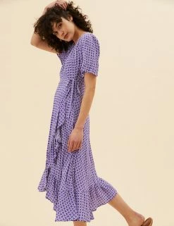 Flash Sale 😉 Per Una 👗 Dresses Floral V-Neck Angel Sleeve Midi Wrap 👗 Dress 😉 -New In Womens Sales 2022 SD 01 T53 3471U D4 X EC 1