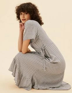 Flash Sale 😉 Per Una 👗 Dresses Floral V-Neck Angel Sleeve Midi Wrap 👗 Dress 😉 -New In Womens Sales 2022 SD 01 T53 3471U KA X EC 2