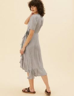 Flash Sale 😉 Per Una 👗 Dresses Floral V-Neck Angel Sleeve Midi Wrap 👗 Dress 😉 -New In Womens Sales 2022 SD 01 T53 3471U KA X EC 3