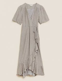 Flash Sale 😉 Per Una 👗 Dresses Floral V-Neck Angel Sleeve Midi Wrap 👗 Dress 😉 -New In Womens Sales 2022 SD 01 T53 3471U KA X EC 90