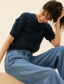 Brand new 😍 Per Una Women Pure Cotton Knitted 3/4 Sleeve Top 👏 -New In Womens Sales 2022 SD 01 T53 5163U F0 X EC 2