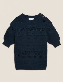 Brand new 😍 Per Una Women Pure Cotton Knitted 3/4 Sleeve Top 👏 -New In Womens Sales 2022 SD 01 T53 5163U F0 X EC 90