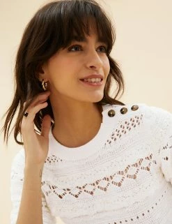 Brand new 😍 Per Una Women Pure Cotton Knitted 3/4 Sleeve Top 👏