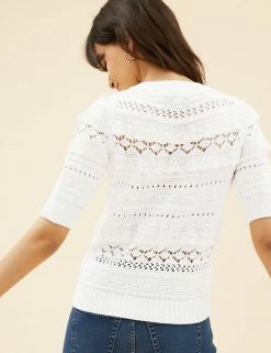 Brand new 😍 Per Una Women Pure Cotton Knitted 3/4 Sleeve Top 👏 -New In Womens Sales 2022 SD 01 T53 5163U KY X EC 3