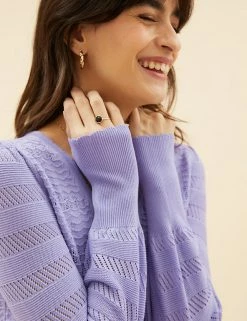 Best Pirce ๐ Per Una Jumpers Pointelle V-Neck Blouson Sleeve Knitted Top ๐