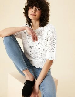 Best Pirce โ Per Una Jumpers Pure Cotton Broderie Knitted Top ๐งจ