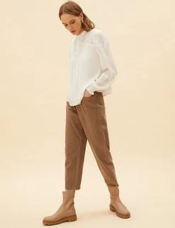 Best deal 🎁 Per Una Pure Cotton Pleat Front Tapered Trousers ⭐ -New In Womens Sales 2022 SD 01 T53 7327U ND X EC 4