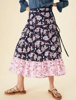 Hot Sale 🛒 Per Una 👗 Skirts Pure Cotton Floral Tie Wrap Midi 👗 Skirt 👏 -New In Womens Sales 2022 SD 01 T53 7335U F4 X EC 2