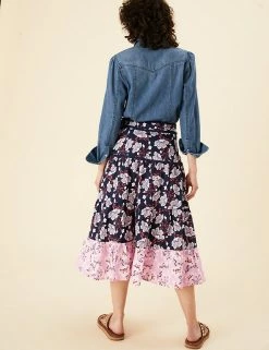 Hot Sale 🛒 Per Una 👗 Skirts Pure Cotton Floral Tie Wrap Midi 👗 Skirt 👏 -New In Womens Sales 2022 SD 01 T53 7335U F4 X EC 4