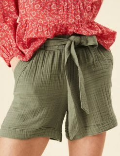 Coupon ❤️ Per Una Pure Cotton High Waisted Belted Shorts 🌟 -New In Womens Sales 2022 SD 01 T53 7338U XJ X EC 3