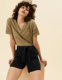 Coupon ❤️ Per Una Pure Cotton High Waisted Belted Shorts 🌟 -New In Womens Sales 2022 SD 01 T53 7338U Y0 X EC 0