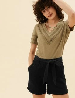 Coupon ❤️ Per Una Pure Cotton High Waisted Belted Shorts 🌟 -New In Womens Sales 2022 SD 01 T53 7338U Y0 X EC 3