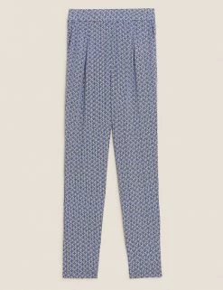 Cheap 👏 M&S Collection Printed Tapered Ankle Grazer Trousers 🤩 -New In Womens Sales 2022 SD 01 T57 5741 E4 X EC 90
