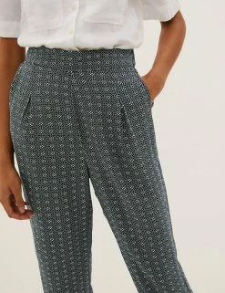 Cheap 👏 M&S Collection Printed Tapered Ankle Grazer Trousers 🤩 -New In Womens Sales 2022 SD 01 T57 5741 Y4 X EC 1