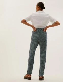 Cheap 👏 M&S Collection Printed Tapered Ankle Grazer Trousers 🤩 -New In Womens Sales 2022 SD 01 T57 5741 Y4 X EC 3