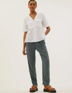 Cheap 👏 M&S Collection Printed Tapered Ankle Grazer Trousers 🤩 -New In Womens Sales 2022 SD 01 T57 5741 Y4 X EC 4