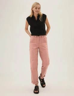 Cheap ⌛ M&S Collection Cotton Rich Relaxed Straight Trousers ⭐ -New In Womens Sales 2022 SD 01 T57 6004 CG X EC 0