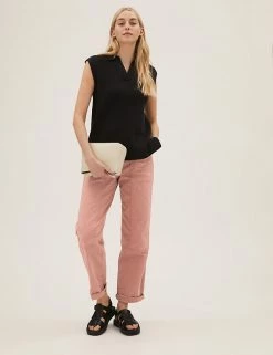 Cheap ⌛ M&S Collection Cotton Rich Relaxed Straight Trousers ⭐ -New In Womens Sales 2022 SD 01 T57 6004 CG X EC 1