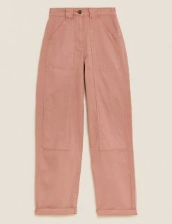 Cheap ⌛ M&S Collection Cotton Rich Relaxed Straight Trousers ⭐ -New In Womens Sales 2022 SD 01 T57 6004 CG X EC 90