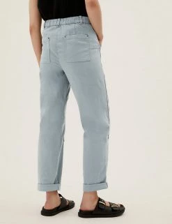 Cheap ⌛ M&S Collection Cotton Rich Relaxed Straight Trousers ⭐ -New In Womens Sales 2022 SD 01 T57 6004 E2 X EC 2