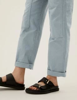 Cheap ⌛ M&S Collection Cotton Rich Relaxed Straight Trousers ⭐ -New In Womens Sales 2022 SD 01 T57 6004 E2 X EC 3