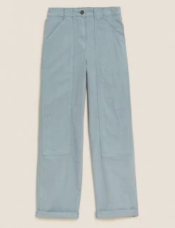 Cheap ⌛ M&S Collection Cotton Rich Relaxed Straight Trousers ⭐ -New In Womens Sales 2022 SD 01 T57 6004 E2 X EC 90