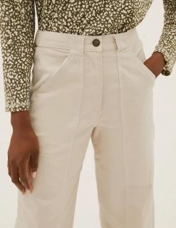 Cheap ⌛ M&S Collection Cotton Rich Relaxed Straight Trousers ⭐ -New In Womens Sales 2022 SD 01 T57 6004 EK X EC 3