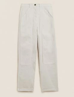 Cheap ⌛ M&S Collection Cotton Rich Relaxed Straight Trousers ⭐ -New In Womens Sales 2022 SD 01 T57 6004 EK X EC 90