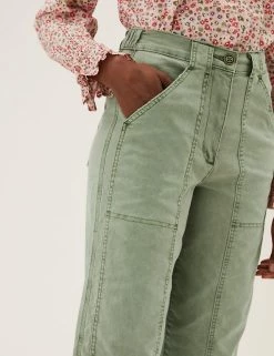Cheap ⌛ M&S Collection Cotton Rich Relaxed Straight Trousers ⭐ -New In Womens Sales 2022 SD 01 T57 6004 XJ X EC 1