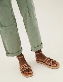 Cheap ⌛ M&S Collection Cotton Rich Relaxed Straight Trousers ⭐ -New In Womens Sales 2022 SD 01 T57 6004 XJ X EC 2