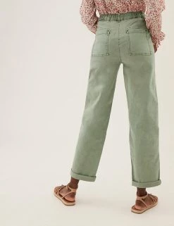 Cheap ⌛ M&S Collection Cotton Rich Relaxed Straight Trousers ⭐ -New In Womens Sales 2022 SD 01 T57 6004 XJ X EC 3