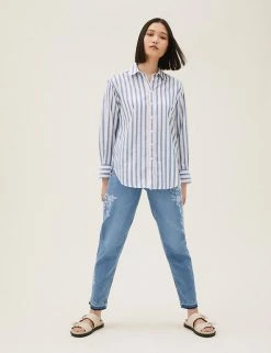Discount 🥰 M&S Collection Mom Embroidered High Waisted 👖 Jeans ✔️ -New In Womens Sales 2022 SD 01 T57 9115G QQ X EC 1