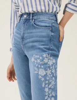 Discount 🥰 M&S Collection Mom Embroidered High Waisted 👖 Jeans ✔️ -New In Womens Sales 2022 SD 01 T57 9115G QQ X EC 2