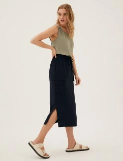 Best Pirce ✔️ M&S Collection 👗 Skirts Side Split Midi Utility 👗 Skirt 🛒 -New In Womens Sales 2022 SD 01 T59 1027S F0 X EC 1