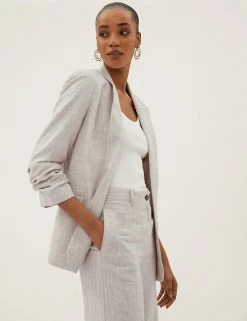 Brand new 🔥 M&S Collection Jackets & Blazers Linen Blend Ruched Sleeve Blazer 🎁