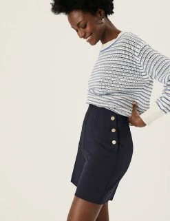 Cheapest ✔️ M&S Collection High Waisted Button Detail Bermuda Shorts ❤️ -New In Womens Sales 2022 SD 01 T59 1118 FS X EC 1
