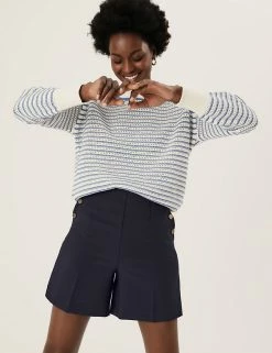 Cheapest ✔️ M&S Collection High Waisted Button Detail Bermuda Shorts ❤️ -New In Womens Sales 2022 SD 01 T59 1118 FS X EC 2