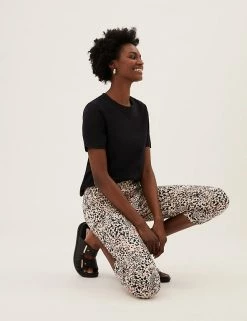 Deals 💯 M&S Collection Cotton Rich Animal Print Slim Fit Trousers ⭐