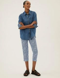 Best Pirce ⌛ M&S Collection Cotton Rich Floral Slim Fit Trousers 🧨