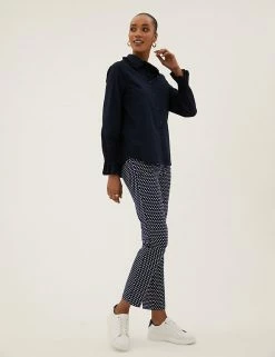 Best deal 🔔 M&S Collection Cotton Rich Polka Dot Slim Fit Trousers 🛒