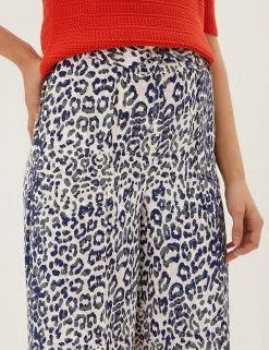 Cheap 👏 M&S Collection Twill Animal Print Wide Leg Trousers 🥰 -New In Womens Sales 2022 SD 01 T59 1524T Y8 X EC 3