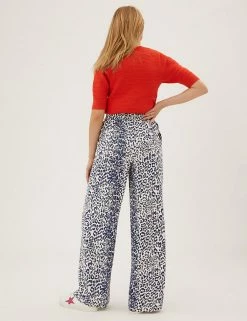 Cheap 👏 M&S Collection Twill Animal Print Wide Leg Trousers 🥰 -New In Womens Sales 2022 SD 01 T59 1524T Y8 X EC 4